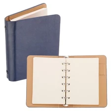 6 Rings Binder Cover A7 Leather Notebook Binder with 50 Sheet Paper Blue