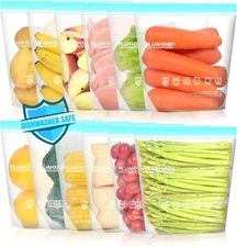 12-Pack BPA-Free Reusable Gallon Freezer Bags, Leakproof & Microwave Safe