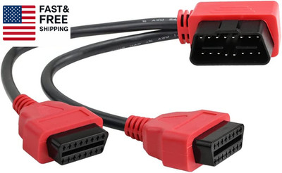 30Cm/12 Right Angle OBD2 OBD II Y Splitter Cable 1X Male and 2X Female J1962 P