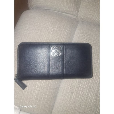 Coach Black Pebbled Leather Zip Around Wallet with Silver Interlocking C Logo