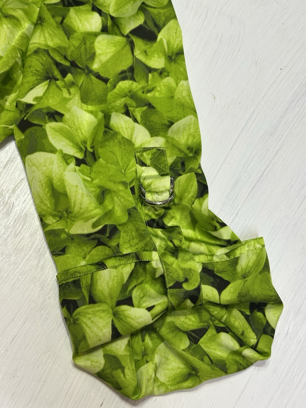 Michael Kors Petite M Green Floral Smocked Blouse Roll Tab Long Sleeve thumbnail 9