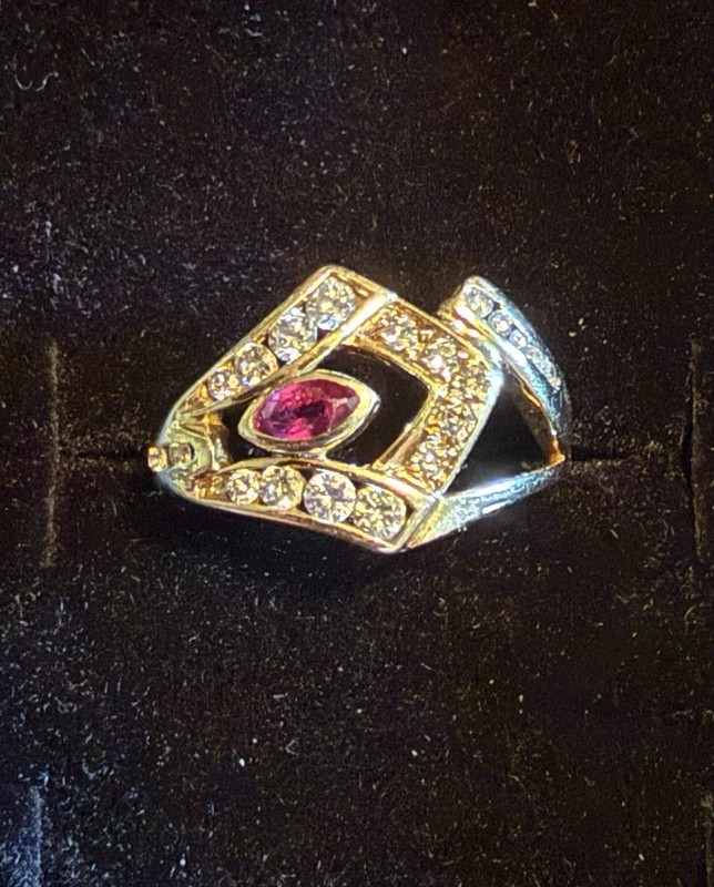 10k Yellow Gold Ruby And Diamond Ring Size 4.25 And Weight of 3.1g