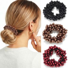 3 PCS Pearl Hair Ties Black Elastic Ponytail Holders Beaded Scrunchies Women