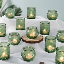 24 St&uuml;ck Gr&uuml;n Vintage-Kerzenhalter &ndash; Verschiedene Kerzenhalter Glas f&uuml;r Party- u