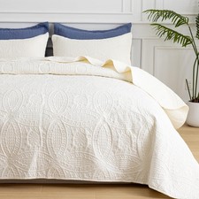 Queen Quilt Bedding Set - Soft Breathable Bed Quilts, Modern Style Embossed B...