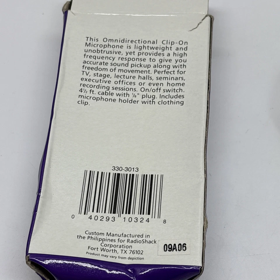RadioShack 33-3013 Ominidirectional Tie-Clip Mircophone Needs Battery Untested - Image 3 of 4