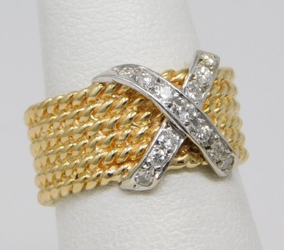 16-17 kt Gelb- & Weißgold Diamant x 6-reihiger Kabel-Halbbandring   Größe 5 B9406