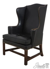 70121: KITTINGER Colonial Williamsburg CW-12 Mahogany Black Leather Wing Chair