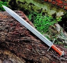 Custom Handmade Damascus Steel Viking Combat Warrior Sword with sheath