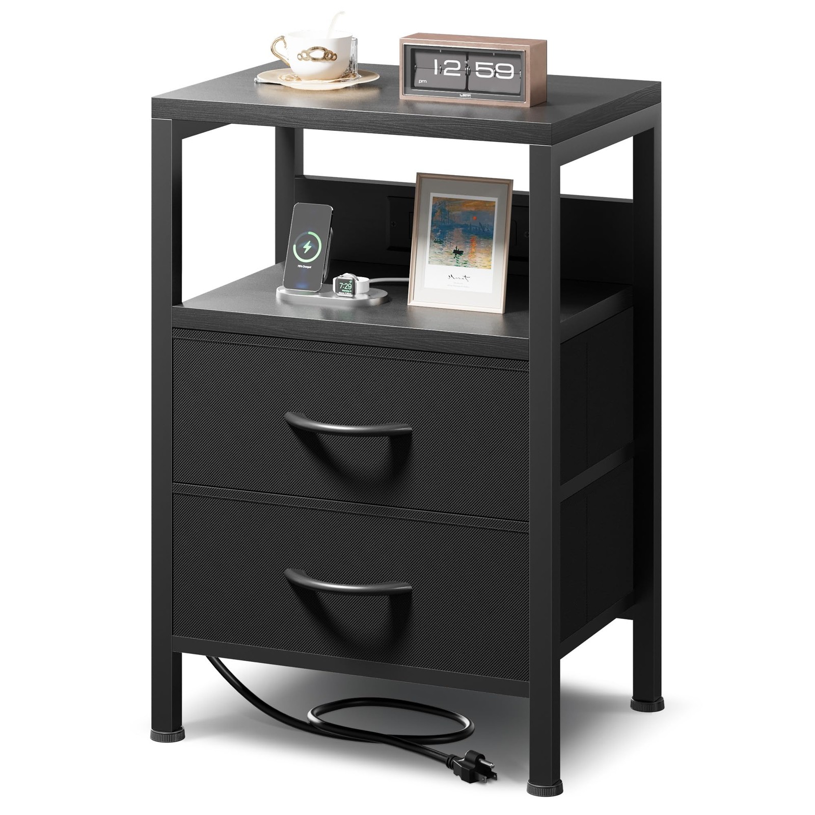 Modern Nightstand with USB Charging Station for Bedroom-image