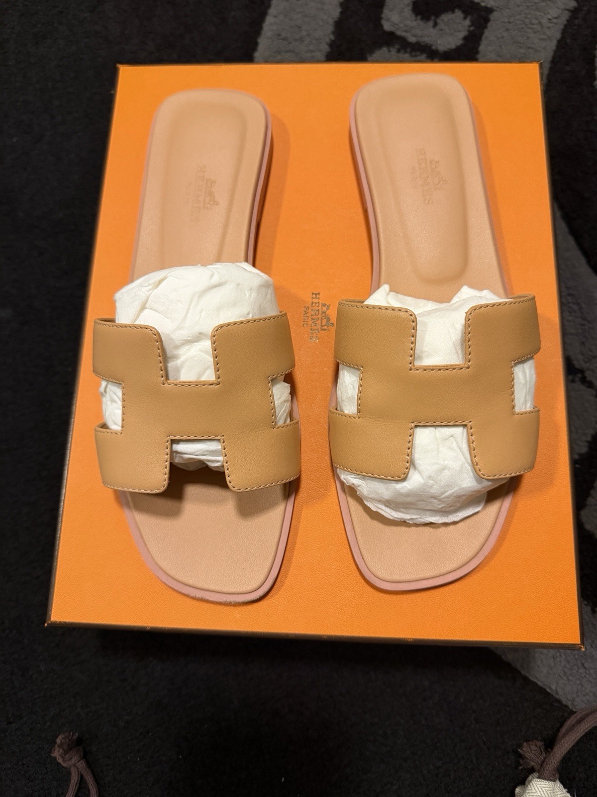 Hermes Oran Sandals Granit Rose Size 37.5