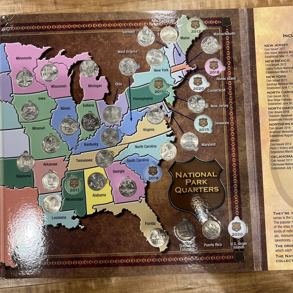 2010-2021 National Park Quarters Collectors Map -Partially Complete ABC - Image 4 of 4