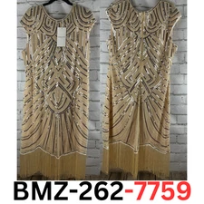 Babeyond 1920s fringed flapper Embellished Sequin Cap Sleeves Dress, Beige, 2XL