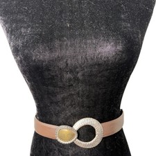 Chico's Brown Leather Silver Brass Detail Western Boho Belt Small Medium