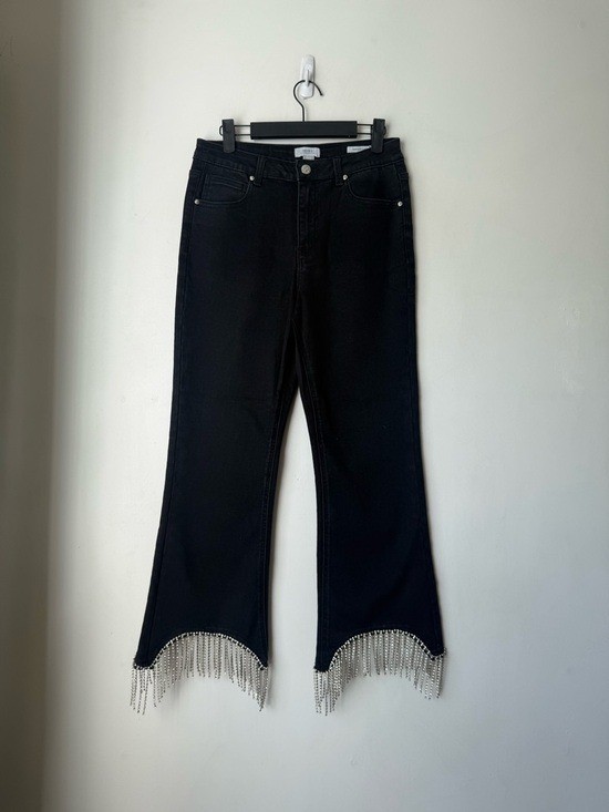 Forever 21 Black Rhinestone Fringe High-Rise Jeans 27"