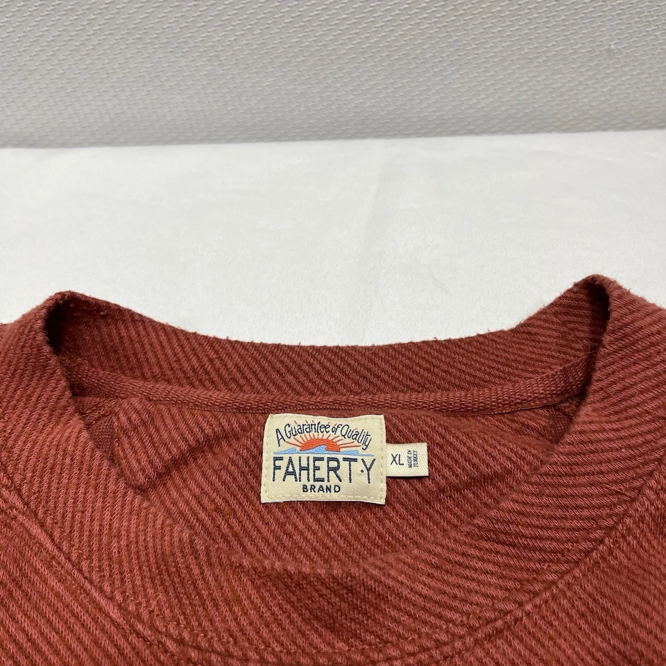 Sudadera Faherty Hombres XL Slub Lavado al Sol Cuello Redondo Suéter Informal Preppy Naranja Foto 3 de 4