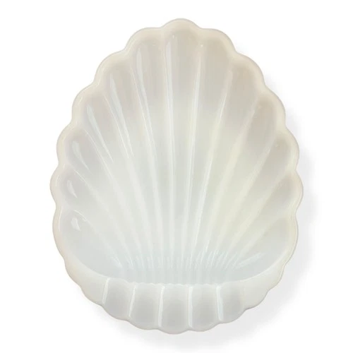 VTG Milk Glass Shell Scallop Soap Dish – White Glass Trinket Holder 5.5" x 4.5"