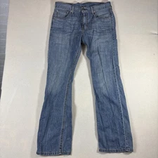 Levis 527 Jeans Mens 33x33 Blue Denim Low Rise Bootcut Distressed Whiskering