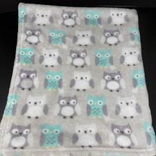 Parents Choice Owls Gray Teal Baby Blanket Fleece Lovey Security 30 x 36