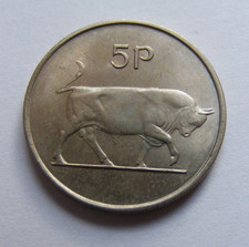 1969 Irish Five Pence Coin Old Ireland 5p High Grade With Mint Luster