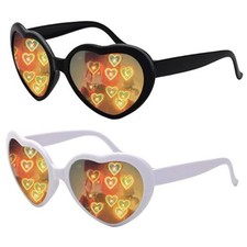 2 Pack Heart Shaped Sunglasses, Heart Effect Sunglasses for Rave Black, White