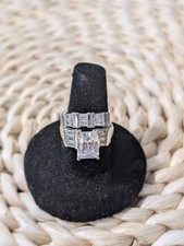 Women 925 Sterling Silver Cubic Zirconia CZ Engagement Wedding Ring Set Size 5