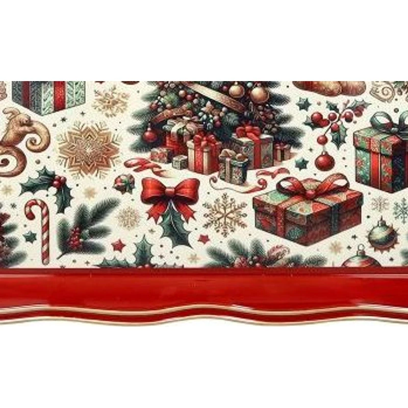 Vassoio Rettangolare 50x30 cm BRANDANI Christmas Rosso Natale Manici a Fiocco, fotografia 8 di 9