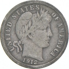 1912-P Barber Dime 90% Silver Average Circ