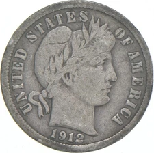 1912-P Barber Dime 90% Silver Average Circ