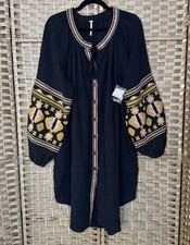 New Free People Black Multi 100% Cotton Embroidered Oversized Dress Size S