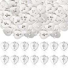 100 Pieces Silver Religious Charms Cross Charms Alloy Metal Heart Cross Penda...