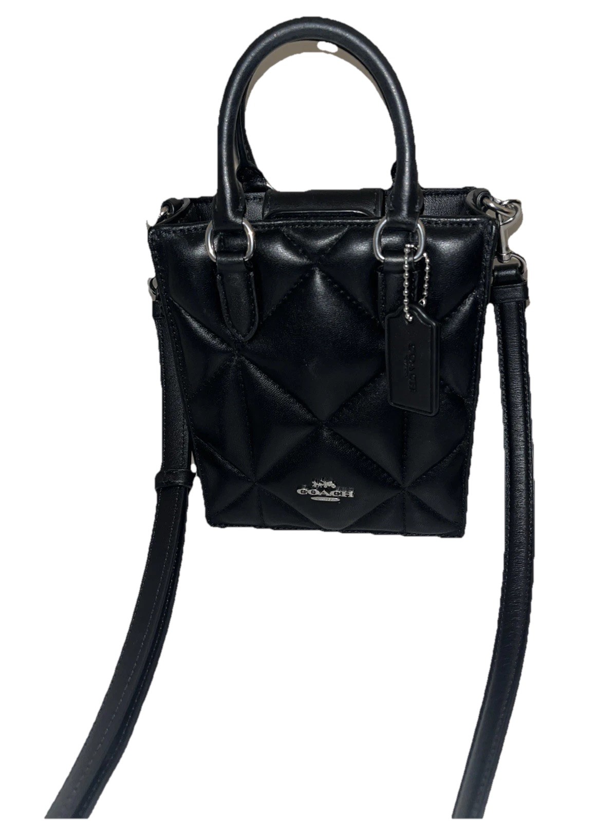 COACH Mini Tote with Puffy Diamond Quilting in Black CJ580