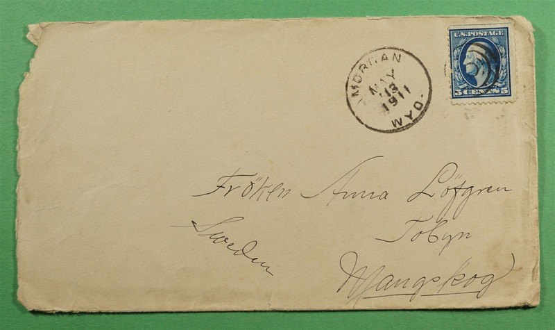 DR WHO 1911 DPO MORGAN WY WYOMING 1896/1925 TO SWEDEN R85980