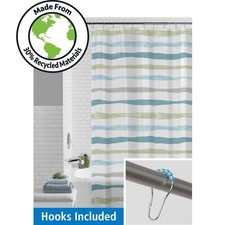 Waterproof 30 Recycled PEVA Watercolor Stripe Shower Curtain Set  Hooks Blue