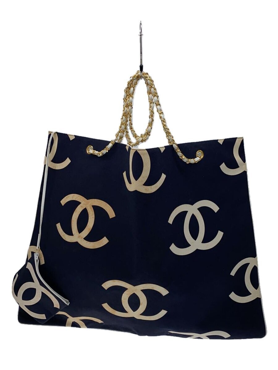 CHANEL Navy Canvas Coco Mark Old Chain Shoulder Bag