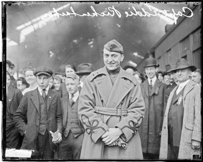 Captain Eddie Rickenbacker Standing In A Train Station With Large - Old Photo