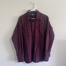 VTG Polo Ralph Lauren Classic Western Pearl Snap Shirt Men's L Red Black Plaid