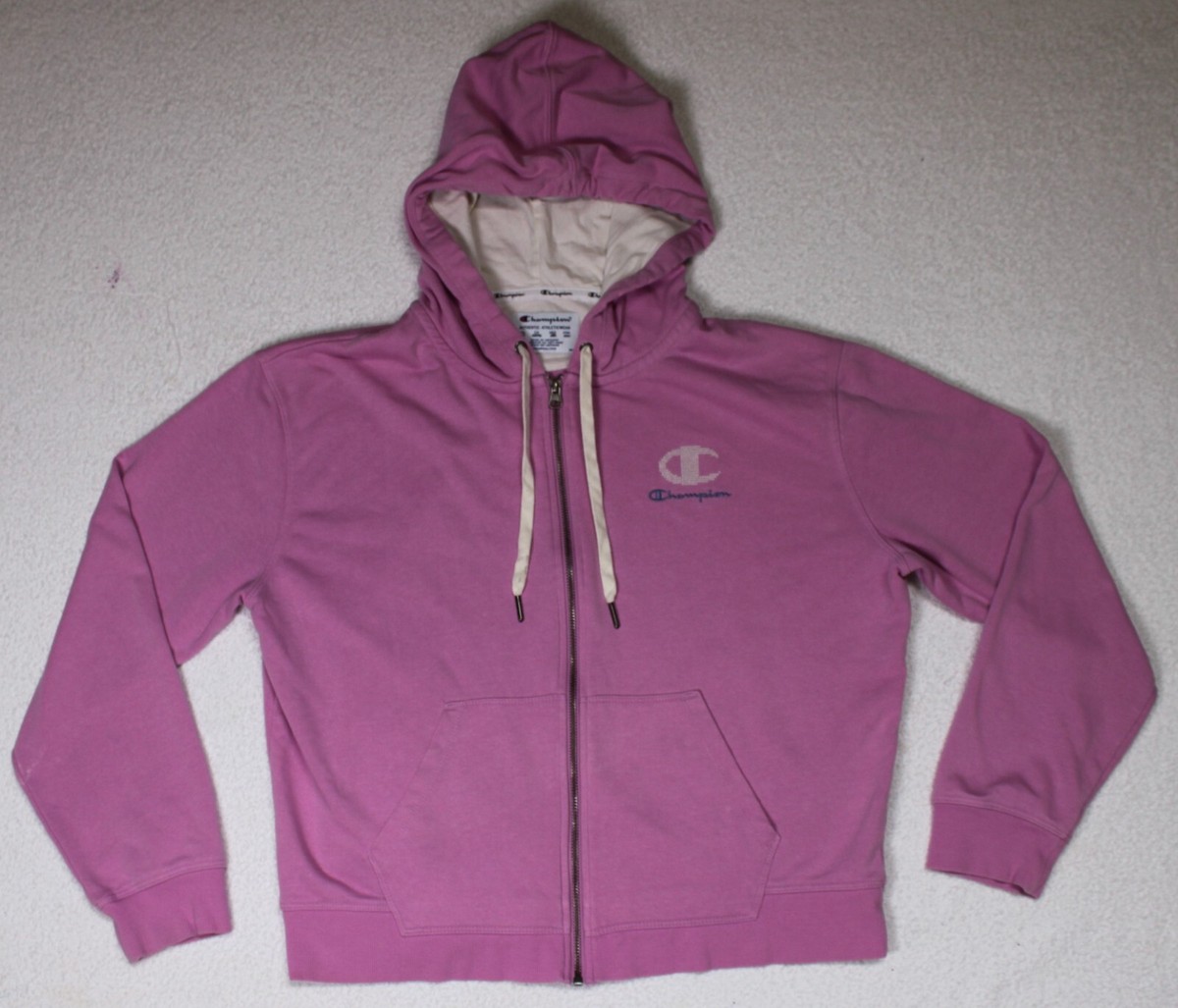 Champion Women’s Full Zip Pink Violet Hoodie Sweatshirt Size XL (24” X 24”)