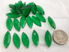 27x11MM GERMAN STAINED GLASS GREEN NAVETTE UNFOILED JEWELS 24 PCS 