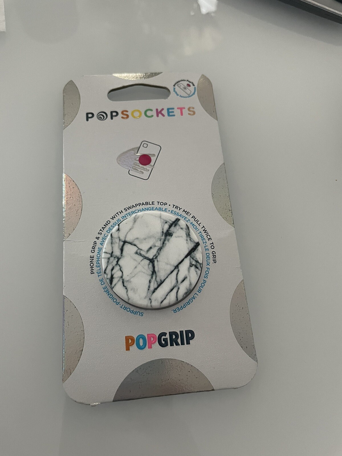 PopSockets Phone Grip Dove White Marble Swappable Top POPGRIP PopSocket