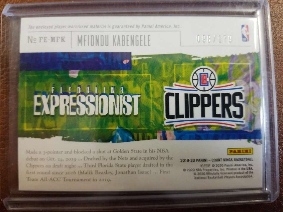 2019-20 Court Kings Fledgling Expressionist Memorabilia Mfiondu Kabengele 98/179 - Image 2 of 3