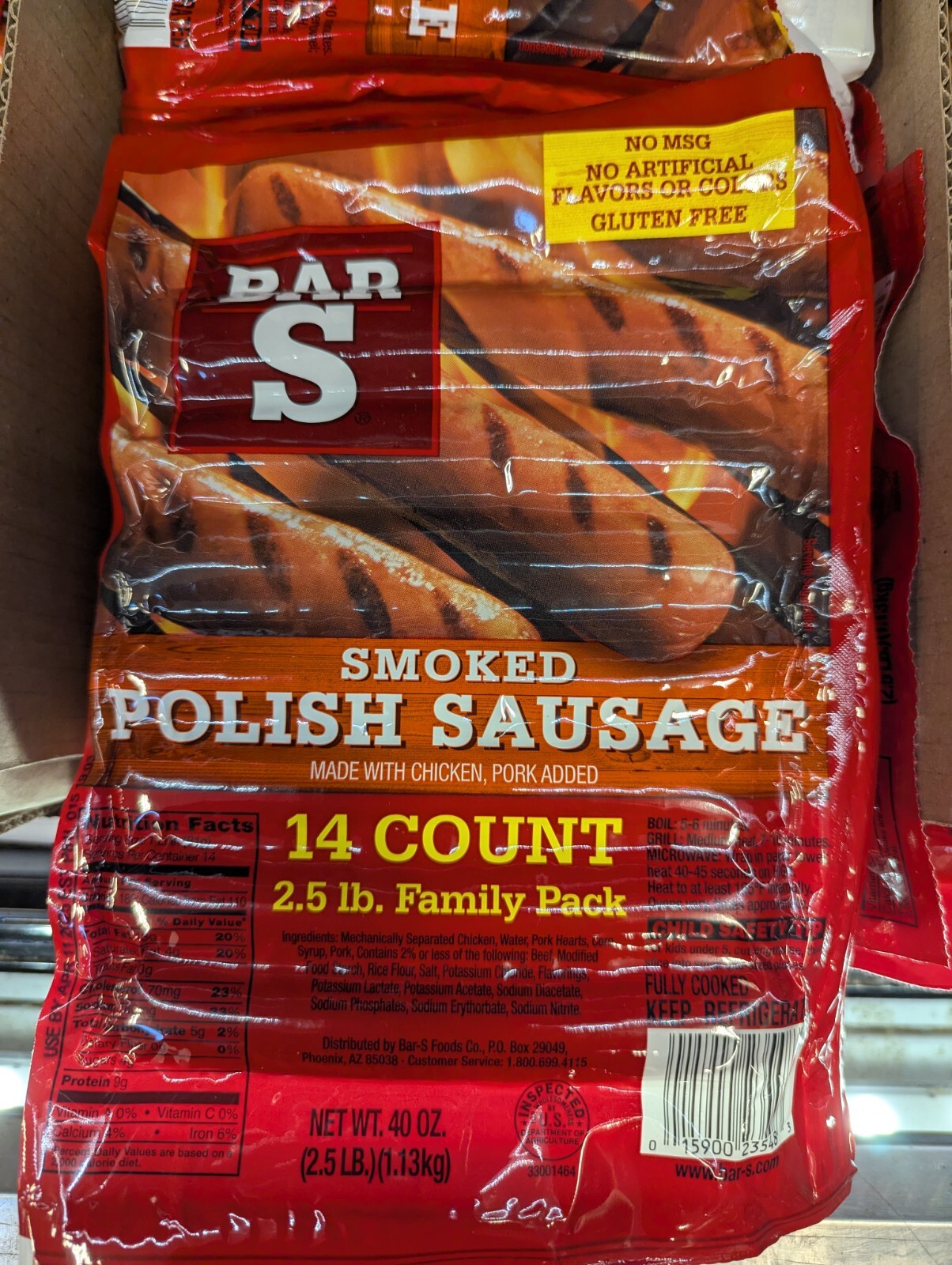Bar S Smoked Polish Sausage 40 Oz (2 Pack)