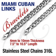 Stainless Steel 316L Miami Cuban Bracelet Men Women 6"-10.5"