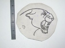 vtg 1960s 1970s Tattoo Flash acetate stencil Lion Jaguar Head v9 signed LT2