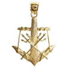 New 14k Yellow Gold 3-D Anchor With Trident Pendant
