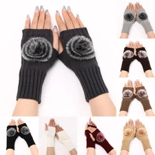 Women Winter Fingerless Gloves Knitted Mittens Wrist Arm Hand Half Finger Warm