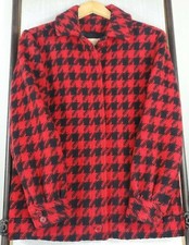 PENDLETON 1950's Size 10 Large Women's Houndstooth USA Made Wool Jacket Coat Red