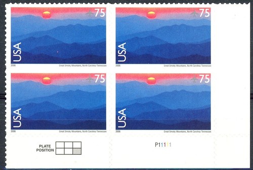 GREAT SMOKEY MOUNTAINS Plate Block of 4 MNH Scott's C140 LR PL P11111 - Picture 2 of 2