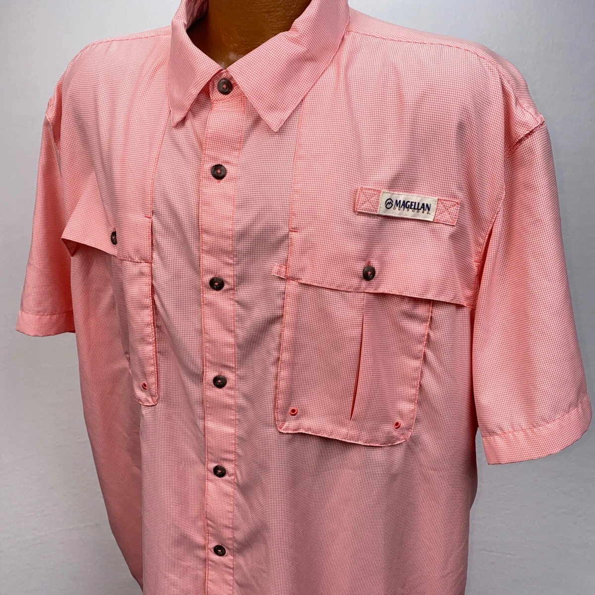 Magellan Outdoors MENS Fish Gear XLARGE XL PINK Shirt Short Sleeve