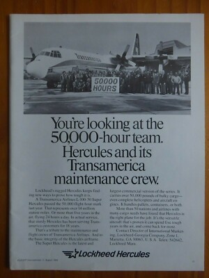 4/1984 PUB LOCKHEED L-100-30 SUPER HERCULES TRANSAMERICA AIRLINES 50000 STUNDEN ANZEIGE